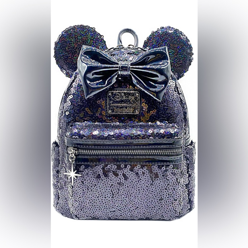 Loungefly x LASR Disney Black Holographic Sequin Minnie Mini Backpack